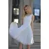 Sukienka Cudowna z szyfonu na ślub KM227-6 Krem