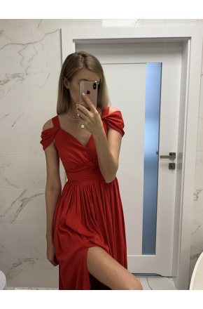 Sukienka Czerwona długa z szyfonu Emma KM315-1