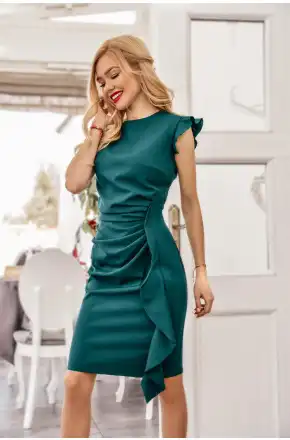 Sukienka Zielona mini z falbaną na wesele Km66K-6